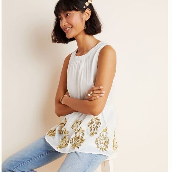 ANTHROPOLOGIE Simona Sequined Babydoll Blouse - Picture 1 of 3